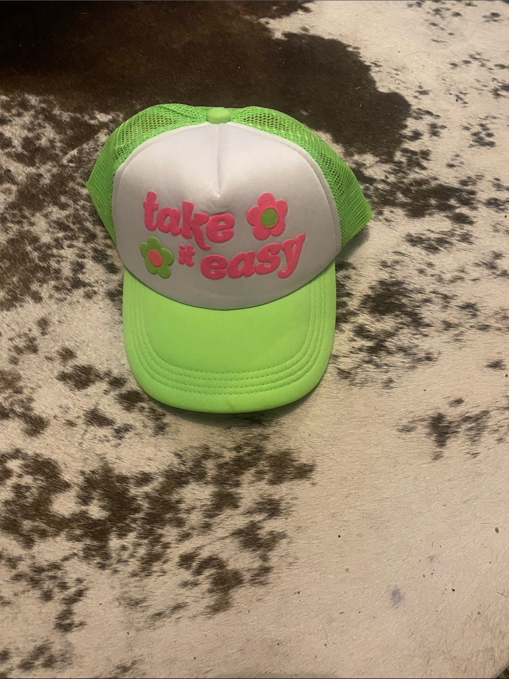 Neon Green & White 'Take It Easy' Foam Front Trucker Hat